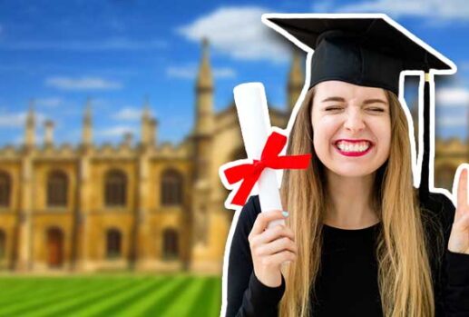 Woman holding her degree peace sign