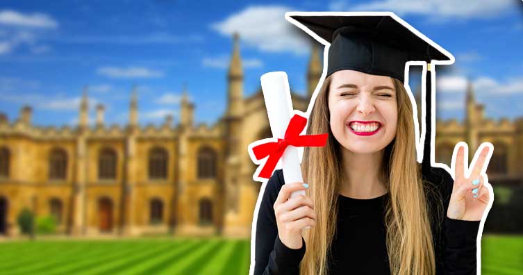 Woman holding her degree peace sign