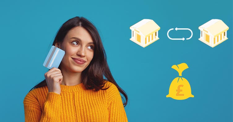 Women holding bank card with bank icons and money bag