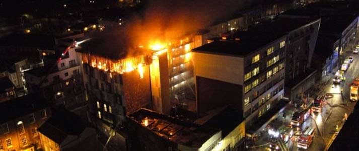 the cube fire in bolton from above