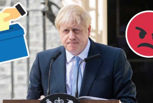 Boris Johnson with ballot box and angry emojis