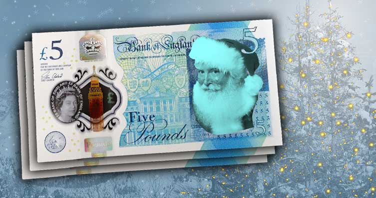 five pound notes with santa on them