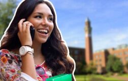 Woman on phone at Birmingham university