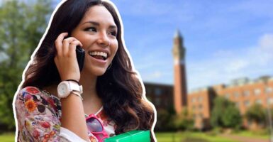 Woman on phone at Birmingham university