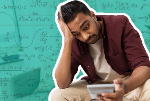 confused man with calculator