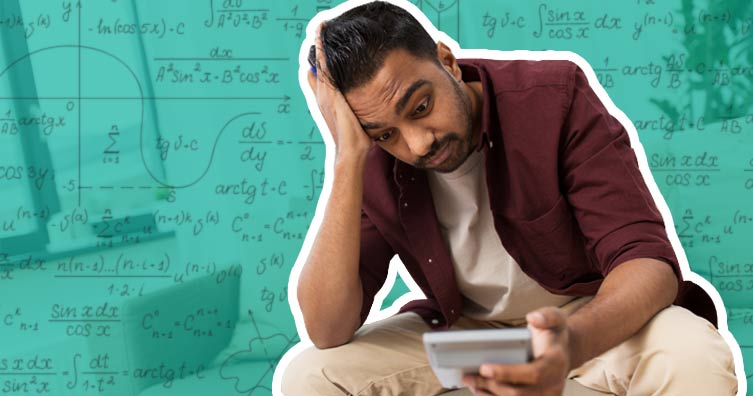 confused man with calculator