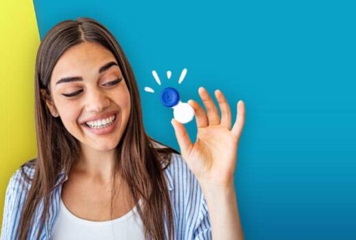 woman holding contact lens case