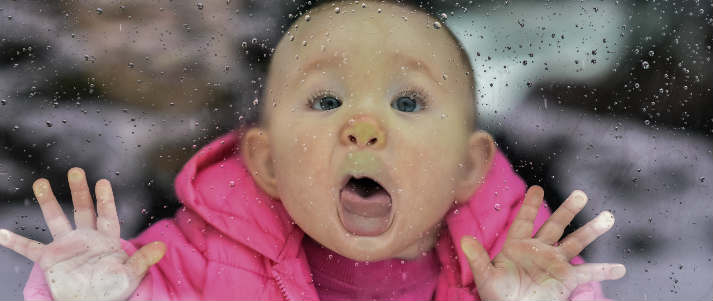 baby licking window