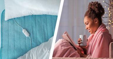 Electric blanket and woman reading