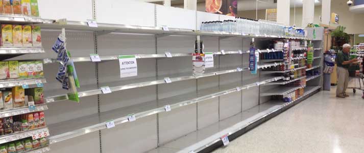 empty shelves in supermarket