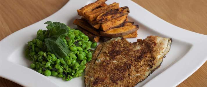 fish and chips with peas