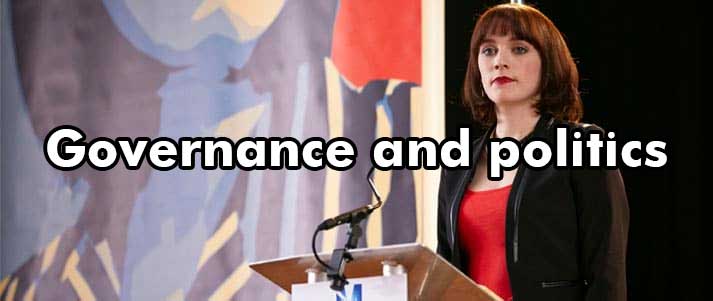Fresh Meat character with governance and politics text