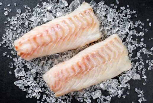 fillets of cod on ice