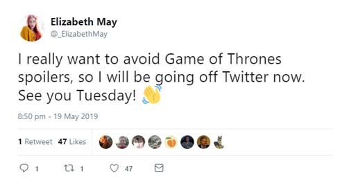 Tweet about Game of Thrones