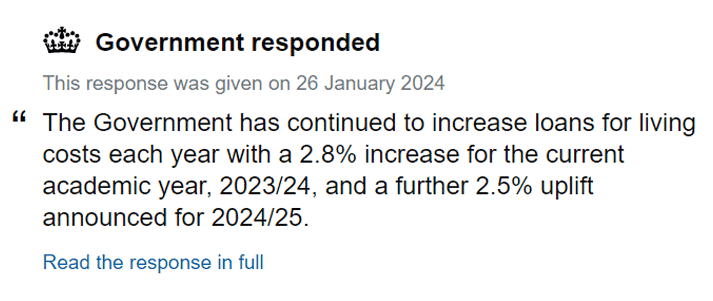 government response to maintenance loan petition