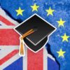 graduate cap over eu flag and union jack