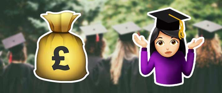 emojis of money bag and graduate shrugging