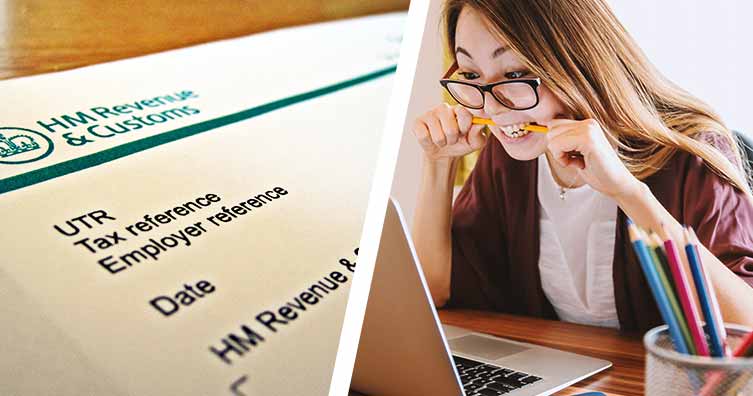 woman looking frustrated HMRC tax return document