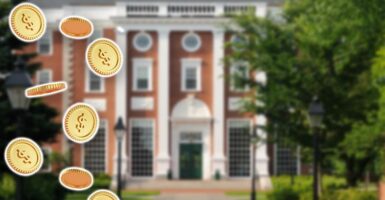 Harvard business school with coins