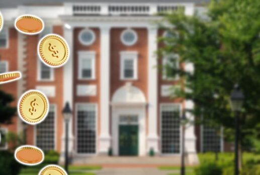 Harvard business school with coins