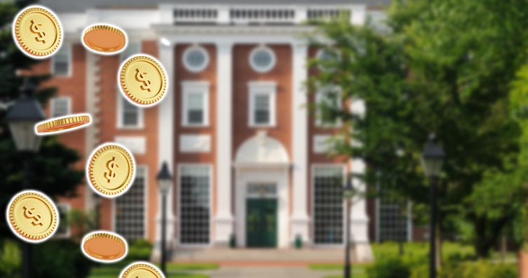 Harvard business school with coins