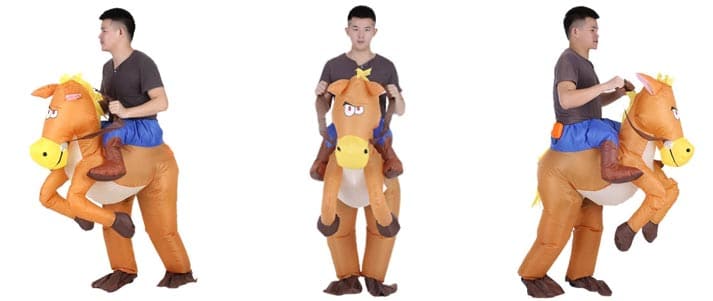 man in inflatable horse costume