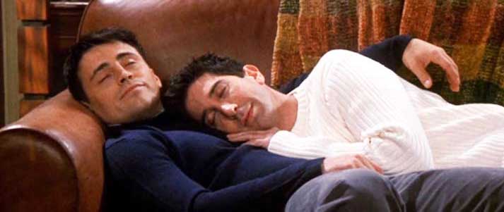 Joey and Ross from Friends sleeping