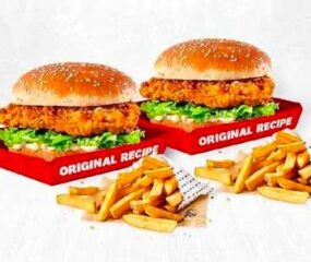 KFC original fillet burgers with fries