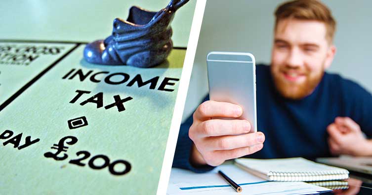 monopoly income tax and man with phone