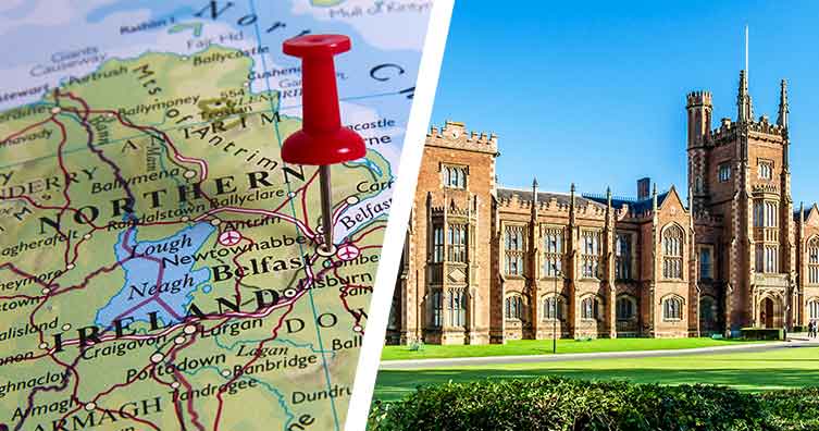 Northern Ireland map and Queens University Belfast