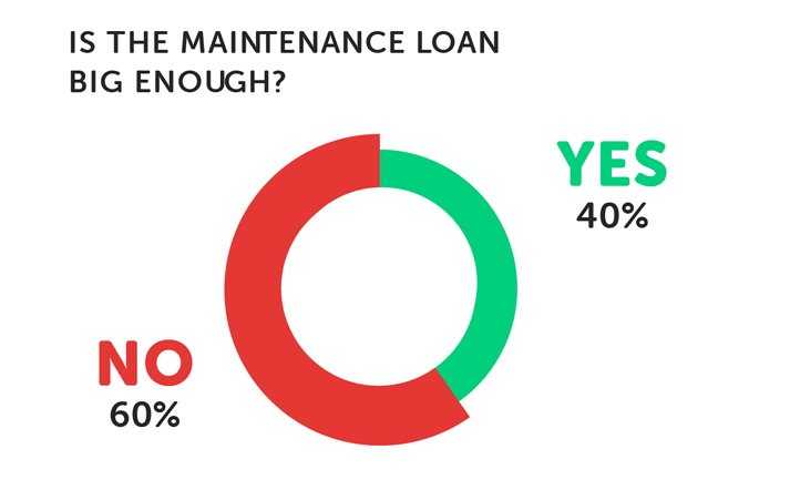 Infographic saying 'Is the Maintenance Loan big enough?' No - 60%, Yes - 40%