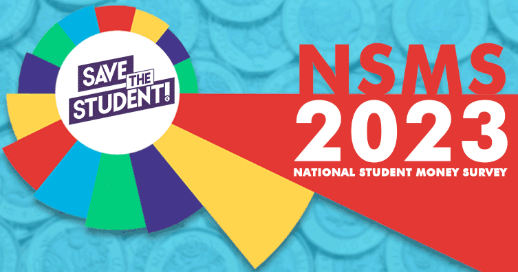 Pound coins and text saying 'NSMS 2023 National Student Money Survey'