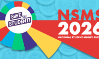 the words "NSMS 2026 – National Student Money Survey" written on a graph, over a background image of coins with a blue filter
