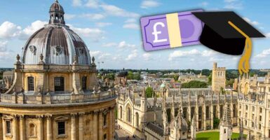 oxford university with pound note and mortarboard emojis