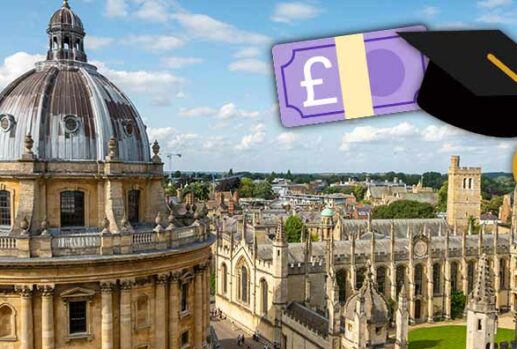 oxford university with pound note and mortarboard emojis