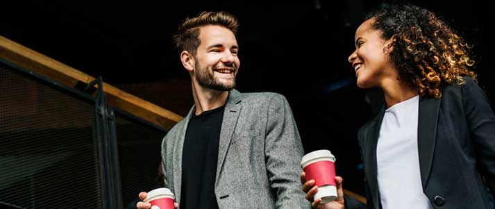 colleagues networking with coffee