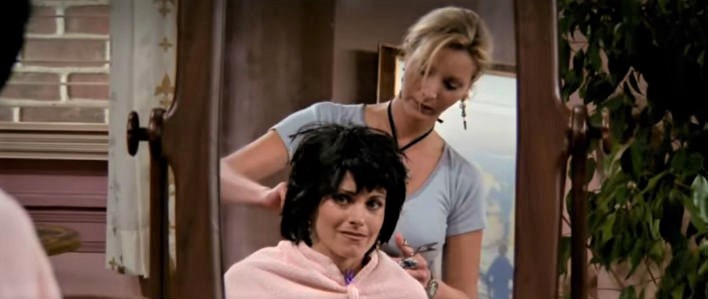 Phoebe cuts Monica hair Friends