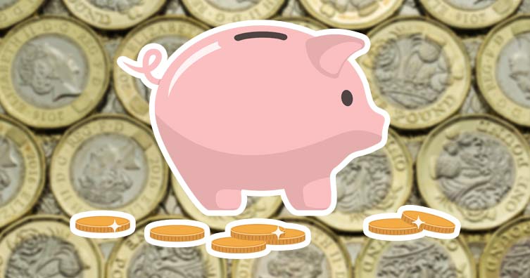 piggy bank surrounded by pound coins