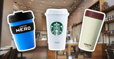 caffe nero, starbucks and costa reusable coffee cups