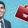 rishi sunak and briefcase emoji over numbers background