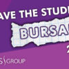 save the student bursary 2025 written in front of a purple background with the STS and JS Group logos