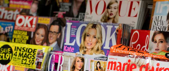 magazines on shelf
