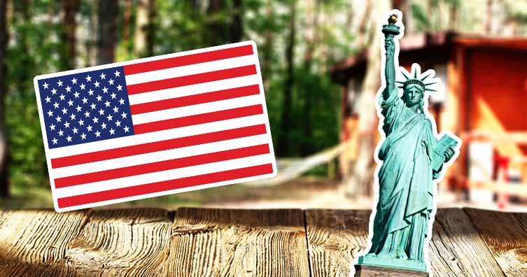 american flag and statue of liberty in forest