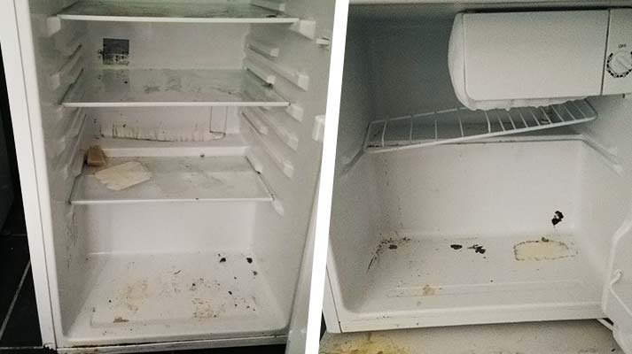 dirty and broken fridge freezer
