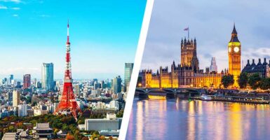 tokyo and london skylines