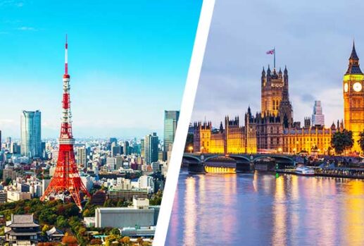 tokyo and london skylines