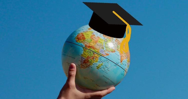 globe wearing graduate cap