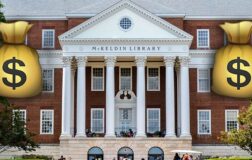 university library with dollar bags