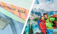 An Australia visa and a young couple posing at Moraine Lake in Canada