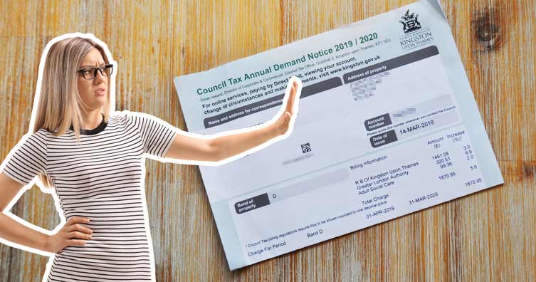 Woman with hand up, council tax demand notice